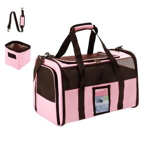 Collapsible Soft Travel TSA Approved Pet Carrier with Portable Food Bowl Pink